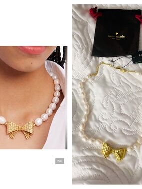 kate spade White Pearl Necklace with Gold Bow Pendant nwt